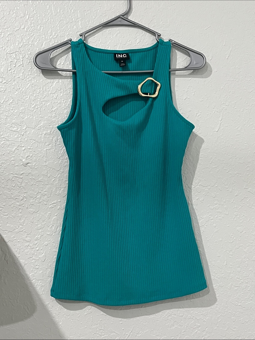 INC Teal Ribbed Cutout Tank With Gold Buckle Size XS